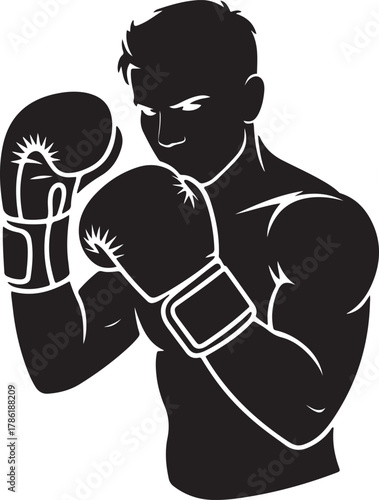 Boxer man with boxing gloves illustration silhouette