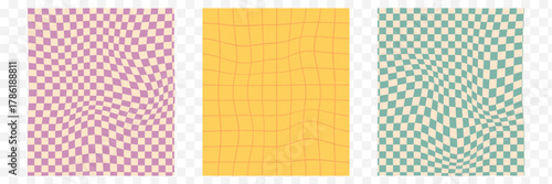 Colorful trendy checkerboard square seamless pattern collection. Set of geometric modern pastel square background in vintage style. Funky hippie fashion textile print, retro background. Vector EPS 10.