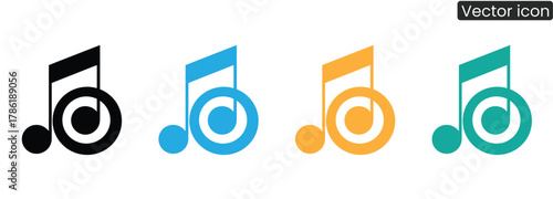 Four striking musical note icons in distinct colors offer dynamic visual appeal for any project. Use these versatile symbols to represent sound, creativity, and artistic expression.