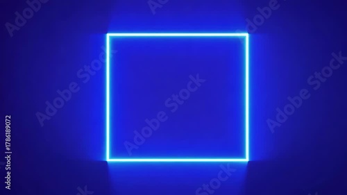 A glowing neon square smoothly rotates and changes colors from purple to blue and yellow, creating futuristic light reflections in a seamless looping animation