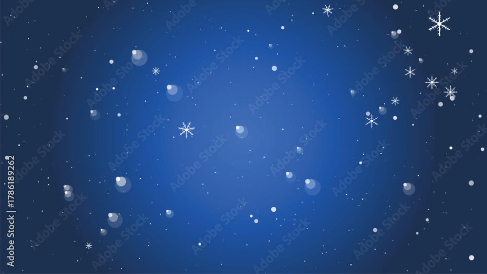 Fototapeta premium Snowflakes and snow falling on a dark blue background for winter holiday