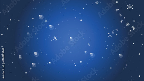 Snowflakes and snow falling on a dark blue background for winter holiday