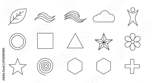 Collection of simple graphic elements for design projects, outlines of diverse geometric shapes