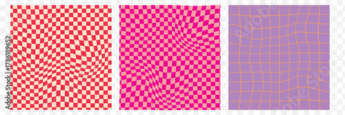 Colorful trendy checkerboard square seamless pattern collection. Set of geometric modern pastel square background in vintage style. Funky hippie fashion textile print, retro background. Vector EPS 10.