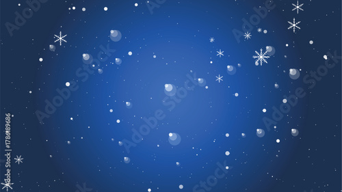 Snowflakes and snow falling on a dark blue background for winter season