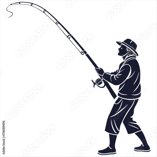 fishing rod silhouette, fishing rod icon, vector illustration