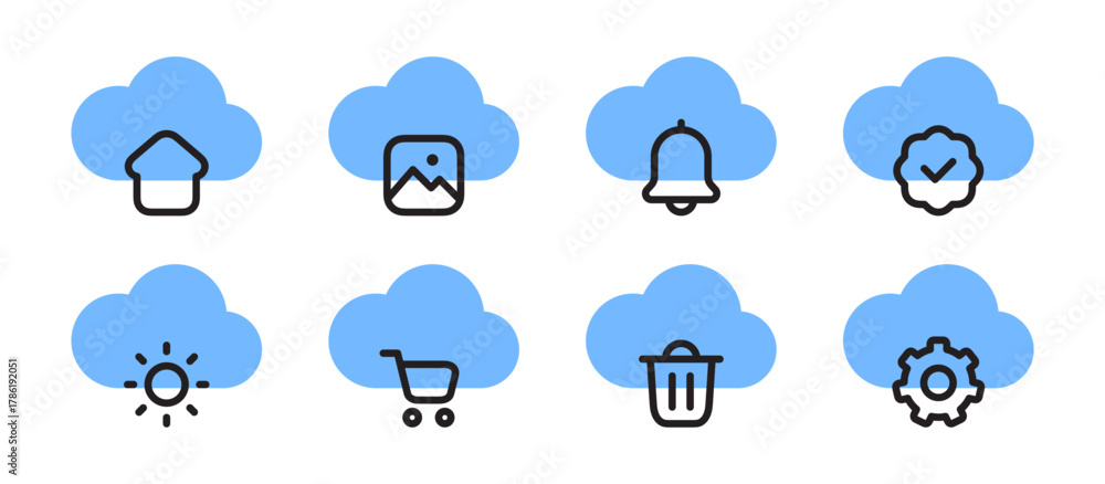 Obraz premium Cloud Computing Service Features Icon Set