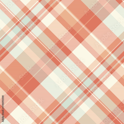 Template plaid background textile, dining fabric texture pattern. Expensive vector seamless check tartan in red and old lace colors.