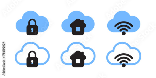 Cloud Computing Security and Connectivity Icon Set