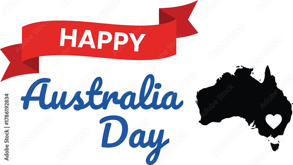 Obraz premium Happy Australia Day Ribbon Map