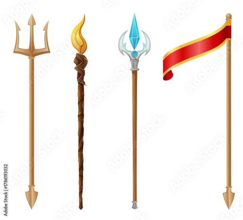 detailed vector illustration showing a variety of fantasy and ancient weapons and shields the image features swords, axes, hammers, spears, and torches