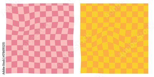 Colorful trendy checkerboard square seamless pattern collection. Set of geometric modern pastel square background in vintage style. Funky hippie fashion textile print, retro background. Vector EPS 10.