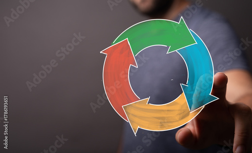 A person touching a diagram...