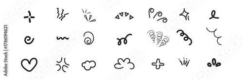 Doodle shine sunburst sparkle ray elements. Hand drawn pop surprise line frame. creative design vector collection.