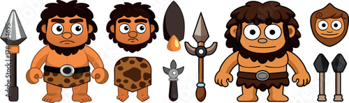 caveman illustration, stone age artwork, prehistoric tools vector, ancient human cartoon, survival man artwork, evolution concept design, ancient tribe illustration, history character vector, warrior 