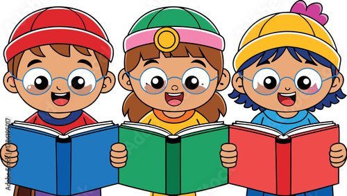 child reading book illustration, kids study artwork, education kids vector, children learning design, reading student cartoon, classroom reading art, smart child illustration, young learner vector, bo