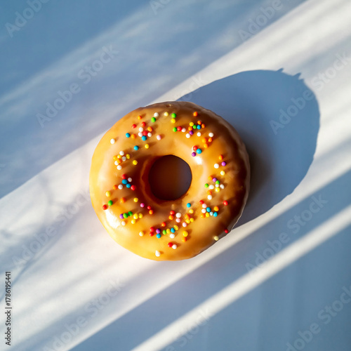 Glazed Donut with Sprinkles and Dramatic Sunlight Shadow © image@9