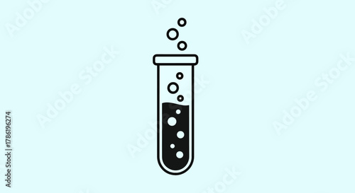 Chemistry Test Tube with Bubbles Science Experiment Icon Vector Illustration, Laboratory Equipment Flask