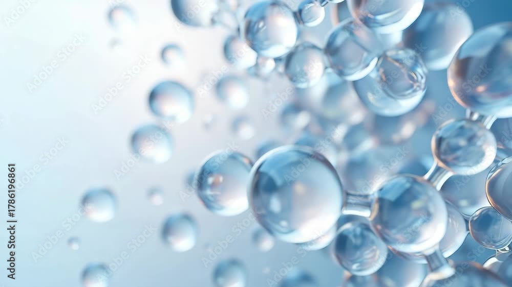Transparent molecule on blue background, molecular structure, peptide bond, nanotechnology, cosmetic science, biotechnology research, skincare innovation, scientific visualization