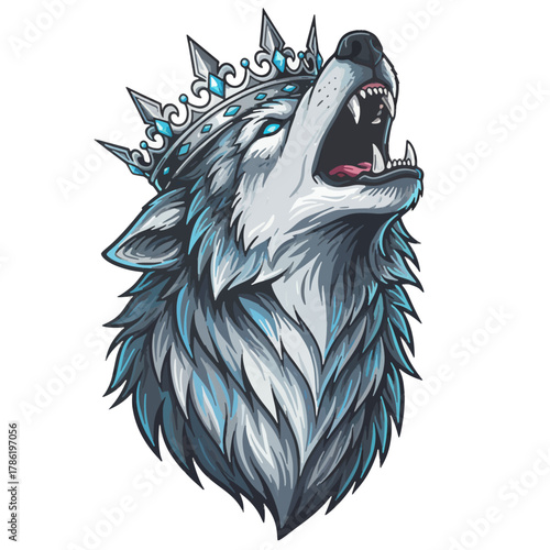  aesthetic logo of the wolf king with a crown symbolizing strength and grandeur