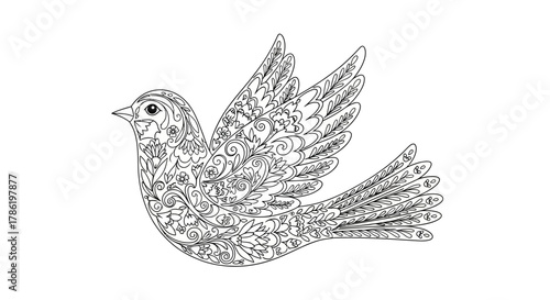 Elegant avian illustration adorned with delicate floral patterns perfect for various design purposes