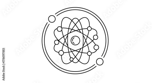 Abstract schematic illustration of an atom model emphasizing basic physics concepts in simple forms