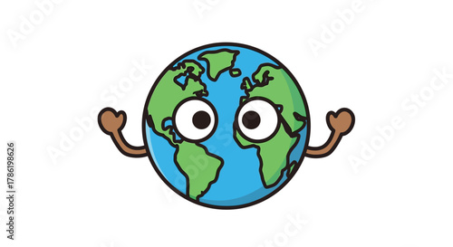Animated Earth Character with Googly Eyes and Waving Arms on a White Background