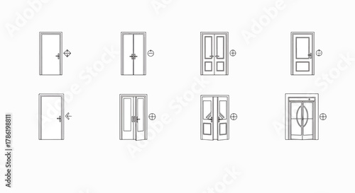 Collection of different door types including single double and automatic sliding doors with architectural symbols