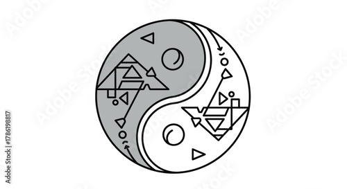 Abstract balance concept with geometric elements representing duality and harmony
