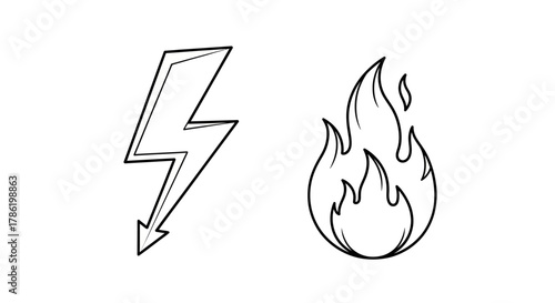 Dynamic duo: contrasting symbols of electrical energy and fiery combustion depiction