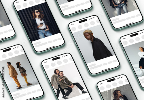 Multi Screen Phone Social Media Web Interface App Mockup