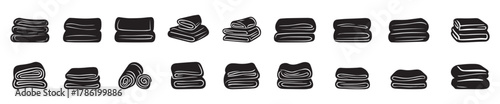 Folded Towels Icon Set – Bathroom and Home Vector Illustration. Towels Stack Vector Icon.