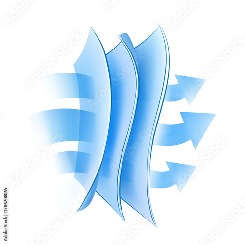 Three wavy layers for presentation breathable materials, airflow, air exchange. Vector illustration isolated on white background. Ready for use in your infographic, presentation. EPS10.