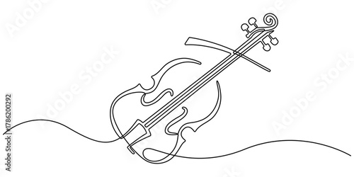 Violin continuous one line drawing. Classic violin music instrument single line art illustration. Editable vector, Violin One Line Drawing Silhouette Set | Musical Instrument Art Minimal Violin.