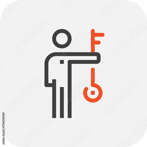Modern key person flat line vector illustration icon design concept. Icon for mobile and web graphics. Flat symbol, logo creative concept. Simple and clean flat pictogram