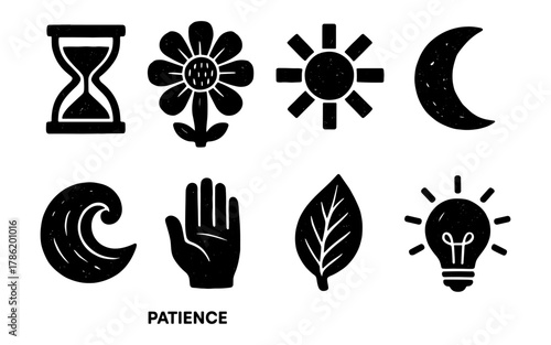 Minimalist grunge icons set featuring nature and creativity symbols