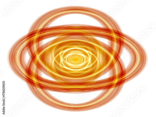 Abstract glowing yellow and orange circular pattern, digital art with swirling energy, radiating light, and dynamic movement, evoking sense of power and creativity