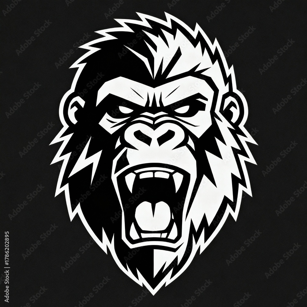 Fototapeta premium Bold monochrome vector illustration of a set roaring gorilla head