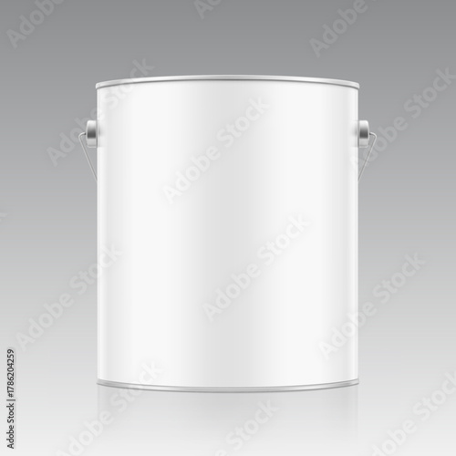 Realistic metal bucket with a handle. Vector illustration isolated on grey background. Perfect for your design. EPS10.