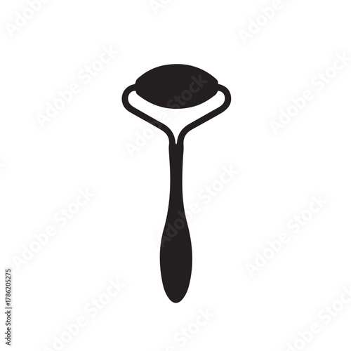 Simple black silhouette of a facial roller tool with a smooth handle and a rounded stone roller for skincare and beauty treatments