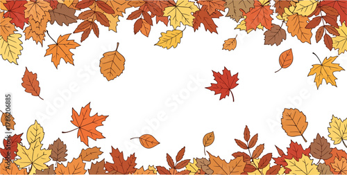 Autumn leaves falling in the wind, a beautiful seasonal backdrop with vibrant orange, yellow, and red foliage
