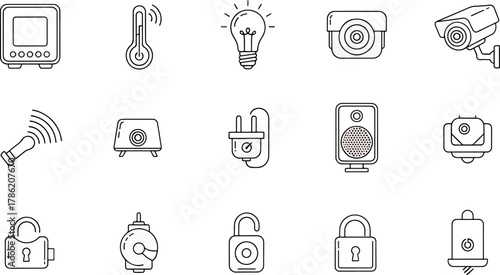 Smart Home Technology Icons Set Vector Collection Of Connected Devices For Automation And Security Systems