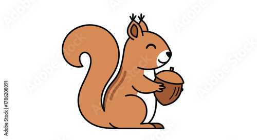 Delightful squirrel character illustration with a playful pose and holding an acorn in its paws