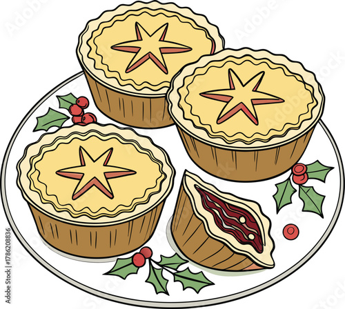 Mince pies with holly for christmas celebration
