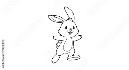 Charming outlined bunny character with outstretched arms for greeting invitation card