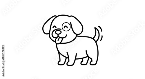 Delightful cartoon puppy outline with wagging tail and cheerful expression, perfect for vector