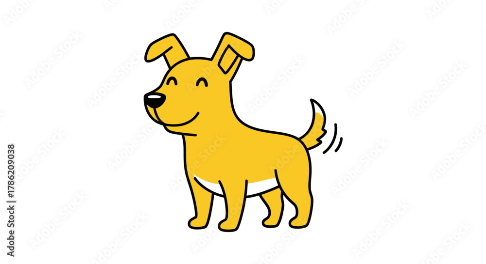 Obraz premium Delightful cheerful golden dog character illustration wagging its tail with positive emotion and