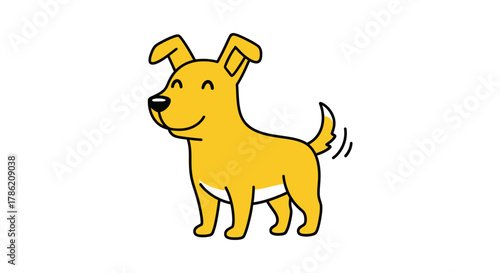 Delightful cheerful golden dog character illustration wagging its tail with positive emotion and