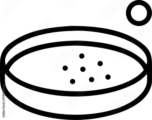 Petri dish with small dots and a circle above it