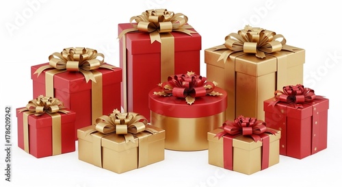 Colorful gift boxes with ribbons arranged in a festive display  